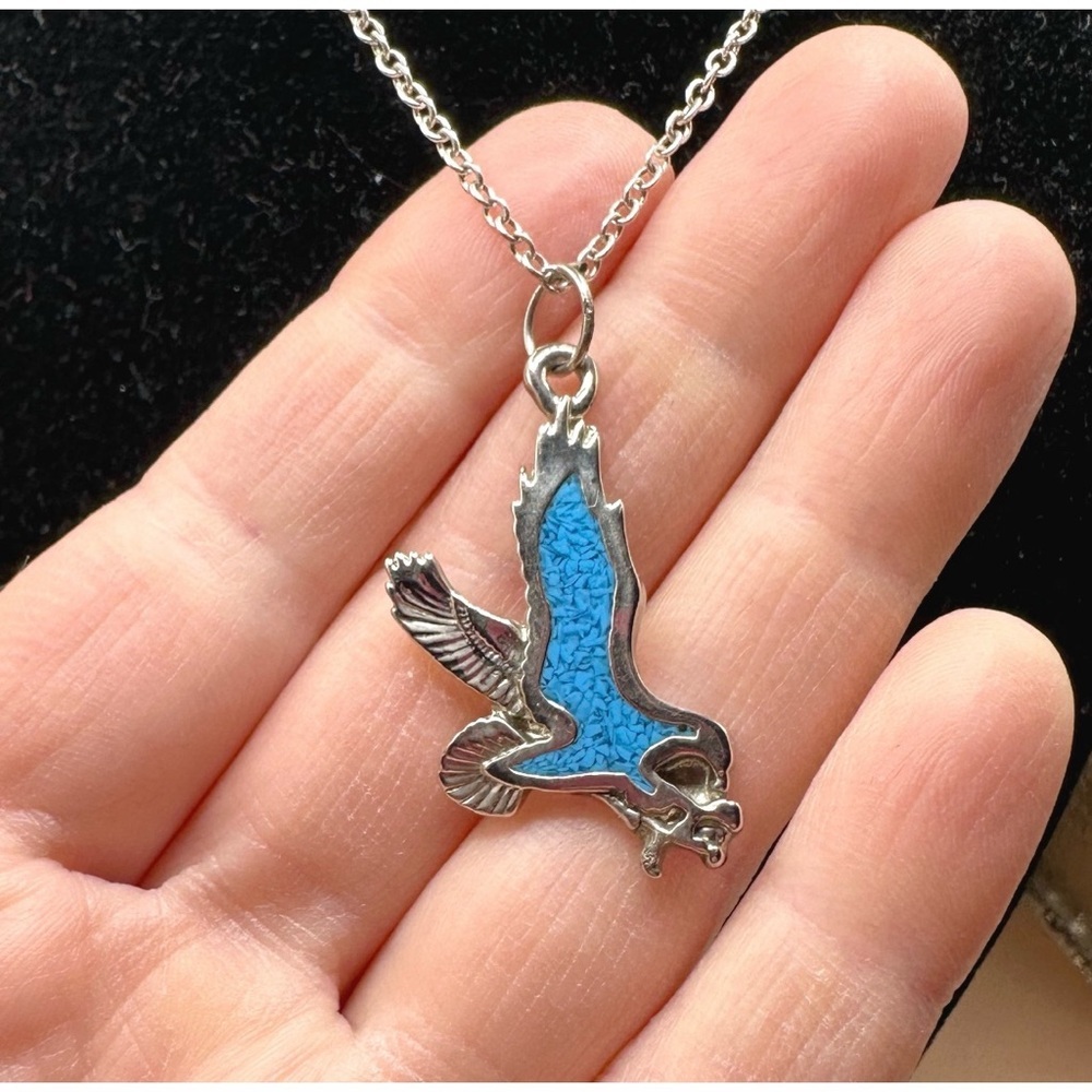 Vintage crushed turquoise eagle necklace
